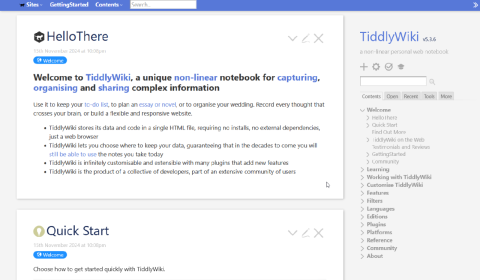 TiddlyWiki screenshot